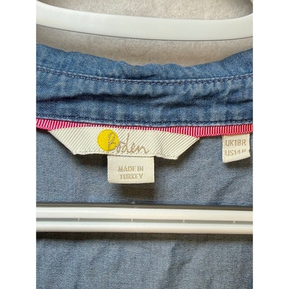 Boden Denim Chambray Button Front Tie Waist Shirt Dress Soft girl feminine Sz 14 - Picture 3 of 7